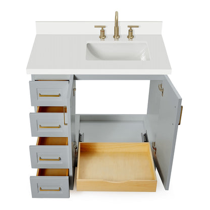 Emilia 36-Inch Grey bathroom vanity on white background – product photo 3
