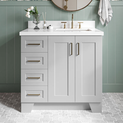 Emilia 36-Inch Grey bathroom vanity in styled bathroom setting