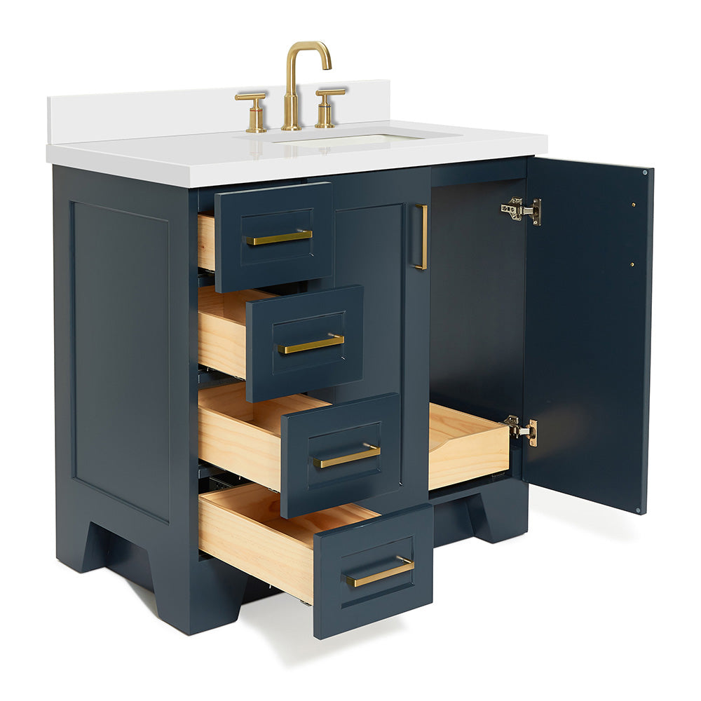 Emilia 36-Inch Midnight Blue bathroom vanity on white background – product photo 1