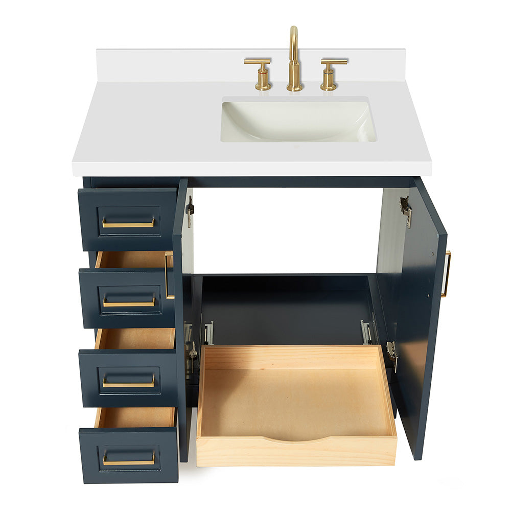 Emilia 36-Inch Midnight Blue bathroom vanity on white background – product photo 2
