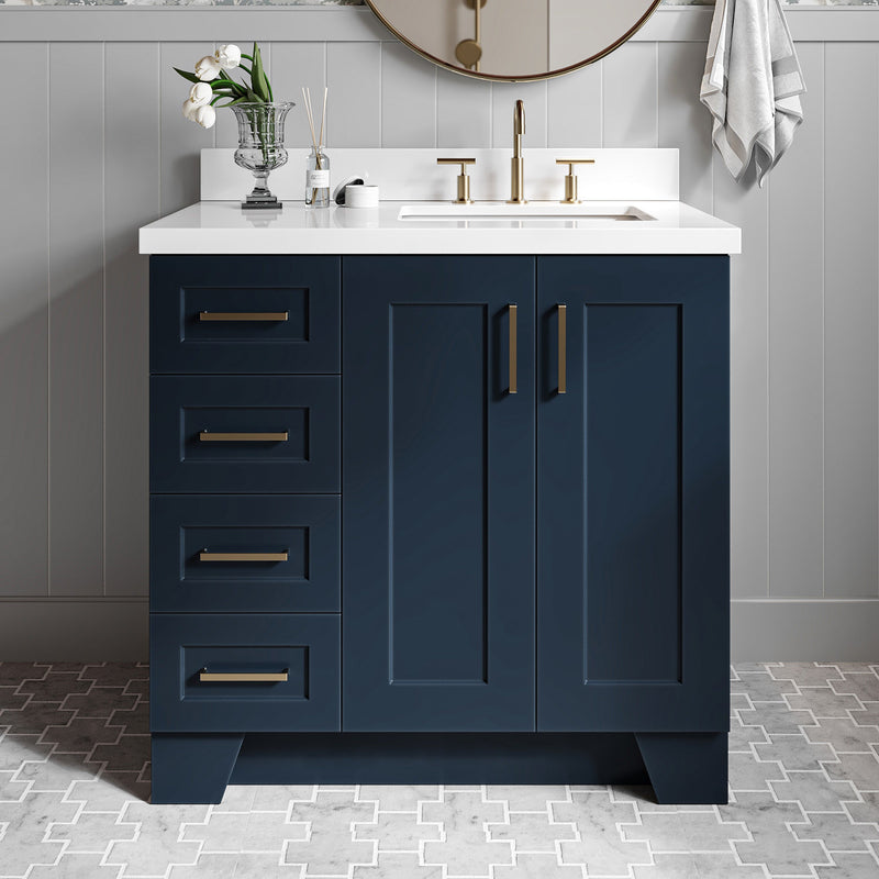 Emilia 36-Inch Midnight Blue bathroom vanity in styled bathroom setting