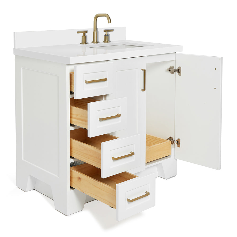 Emilia 36-Inch White bathroom vanity on white background – product photo 1