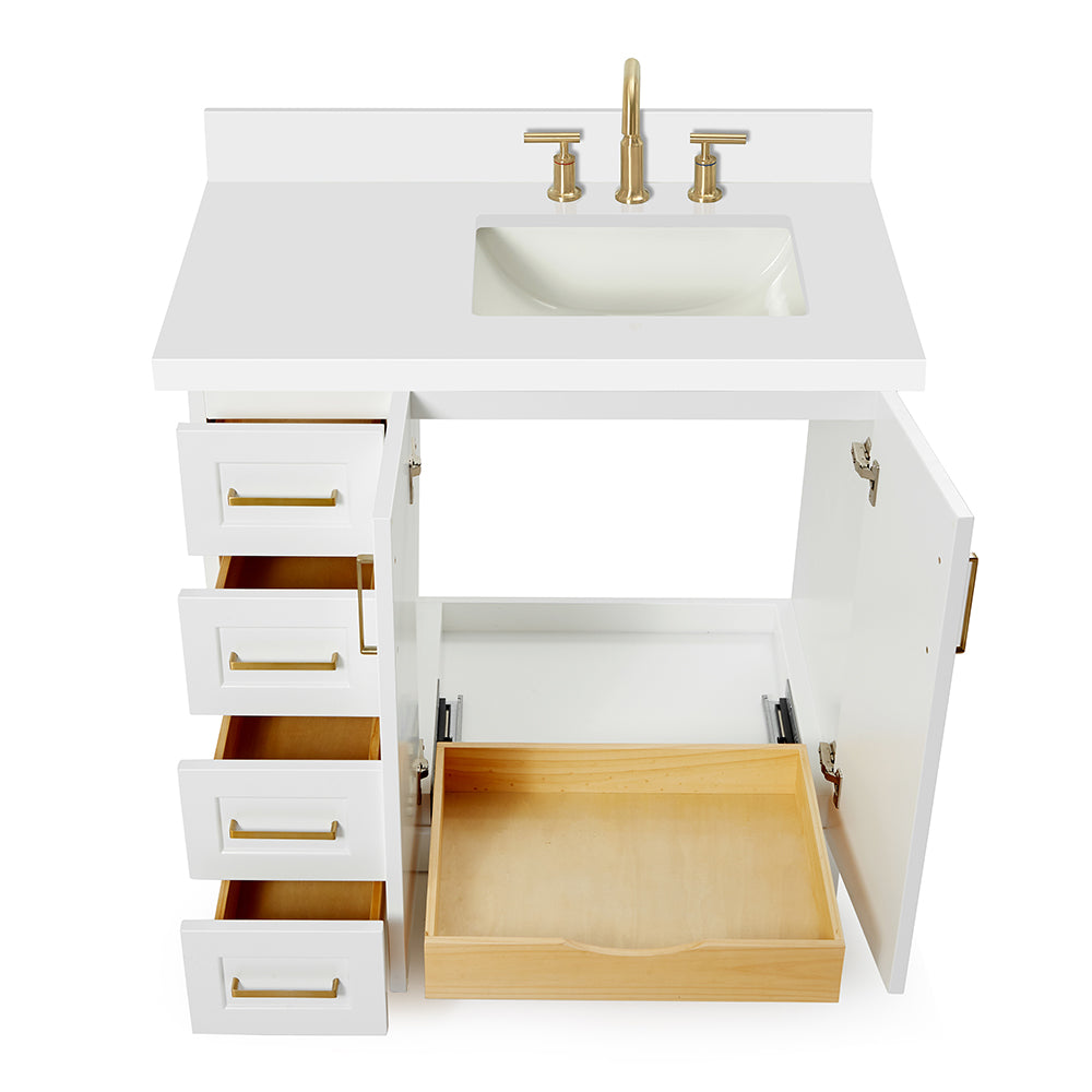 Emilia 36-Inch White bathroom vanity on white background – product photo 2
