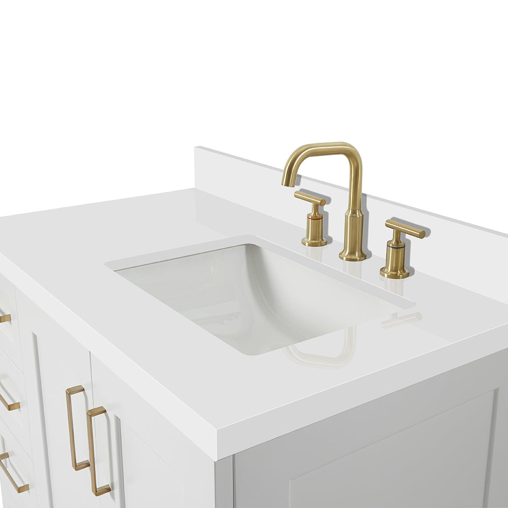 Emilia 36-Inch White bathroom vanity on white background – product photo 5