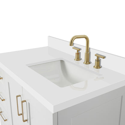 Emilia 36-Inch White bathroom vanity on white background – product photo 5