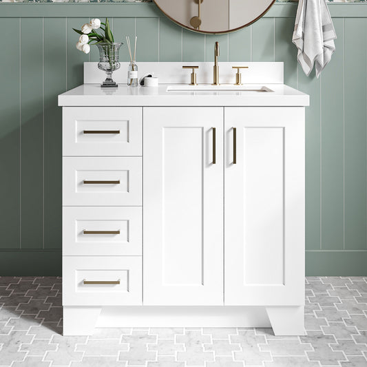 Emilia 36-Inch White bathroom vanity in styled bathroom setting