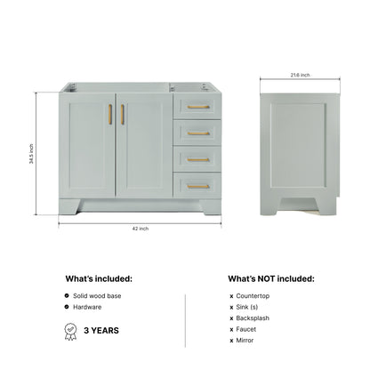Emilia 42-inch Grey base cabinet on dimensions