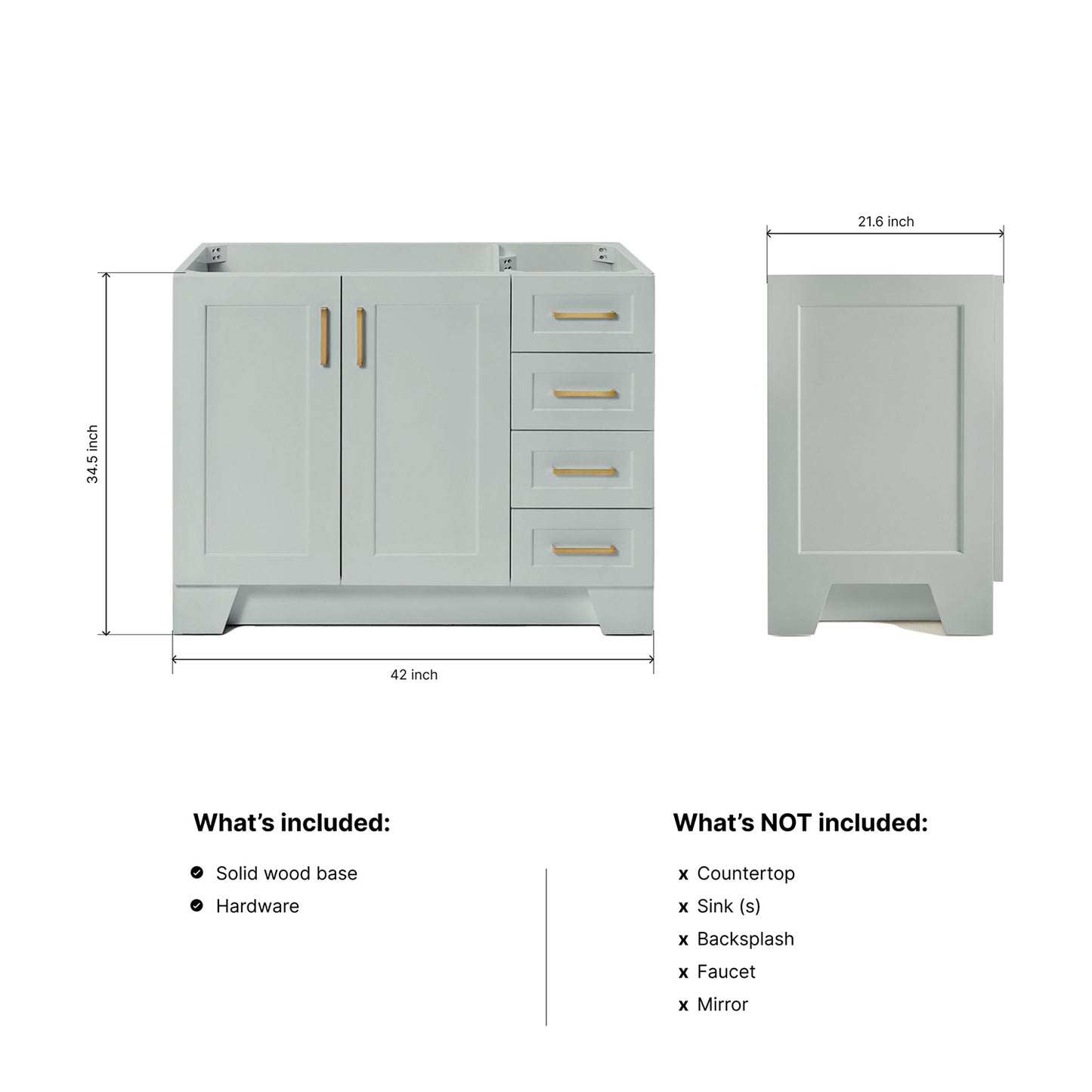Emilia 42-inch Grey base cabinet on dimensions