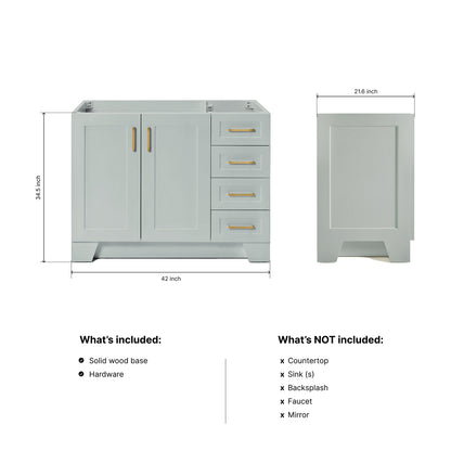 Emilia 42-inch Grey base cabinet on dimensions