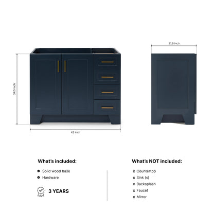 Emilia 42-inch Midnight Blue base cabinet on dimensions