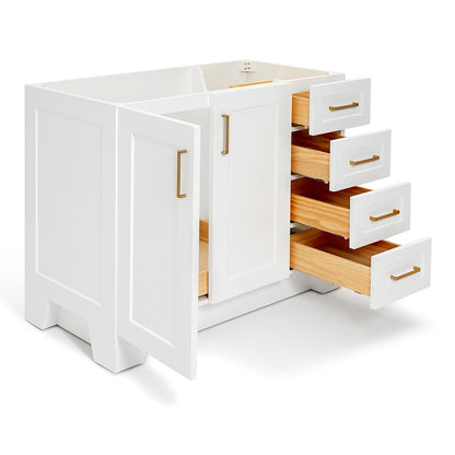 Emilia 42-inch White base cabinet on white back ground side view open door