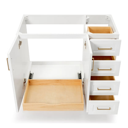 Emilia 42-inch White base cabinet on white back ground front view open door