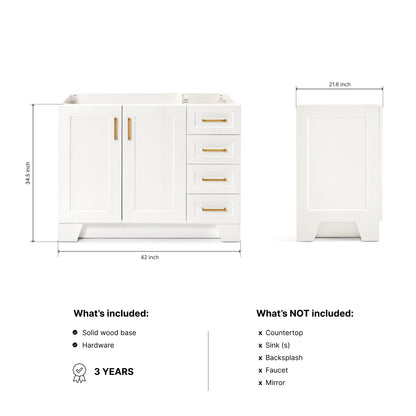 Emilia 42-inch White base cabinet on dimensions