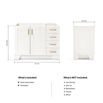Emilia 42-inch White base cabinet on dimensions