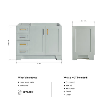 Emilia 42-inch Grey base cabinet on dimensions