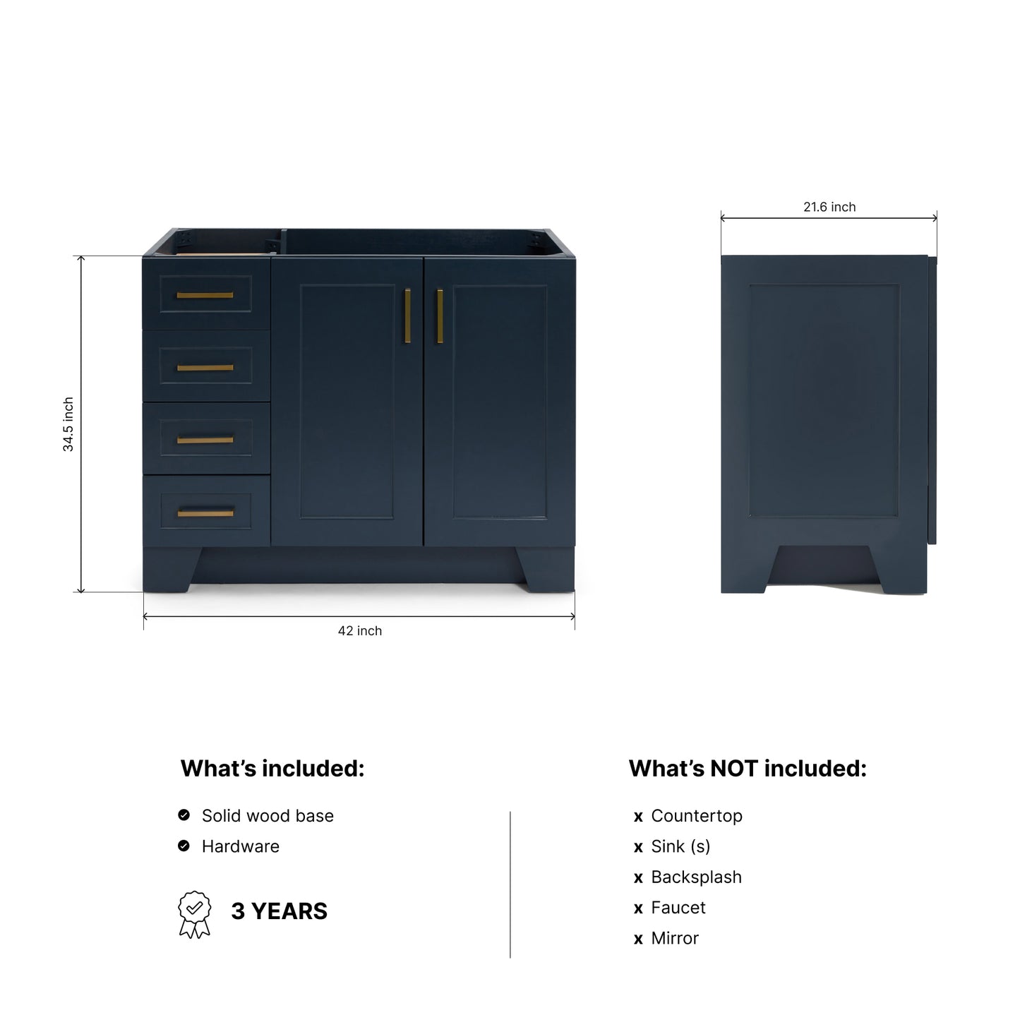 Emilia 42-inch Midnight Blue base cabinet on dimensions