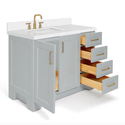 Emilia 42-Inch Grey bathroom vanity on white background – product photo 1