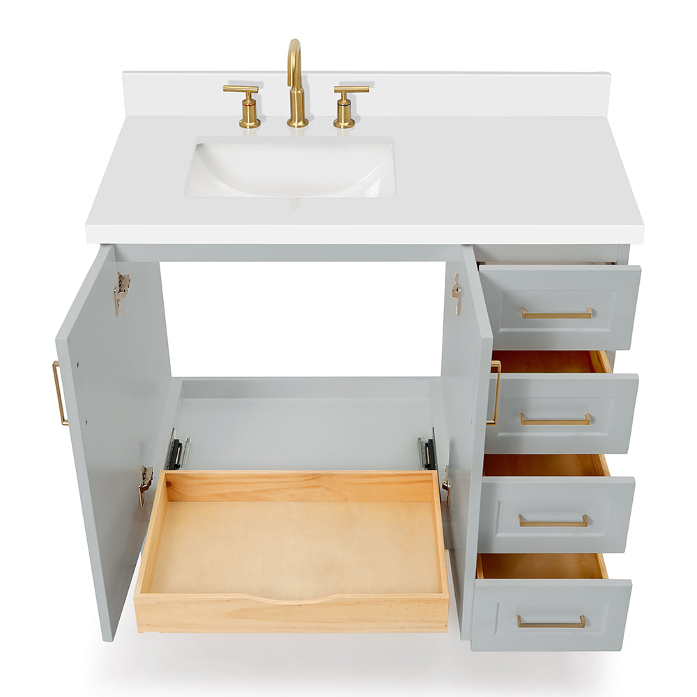 Emilia 42-Inch Grey bathroom vanity on white background – product photo 2