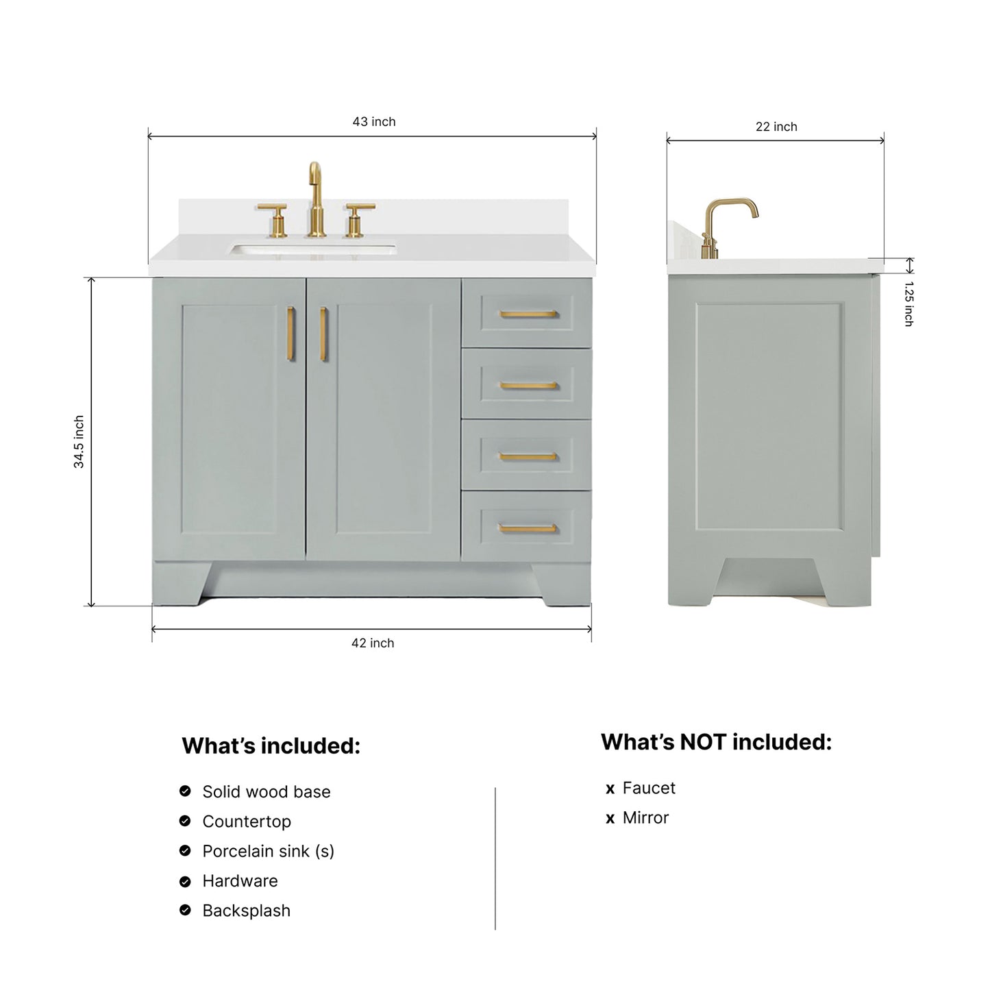 Emilia 42-Inch Grey bathroom vanity dimensions