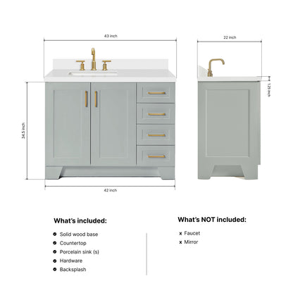 Emilia 42-Inch Grey bathroom vanity dimensions