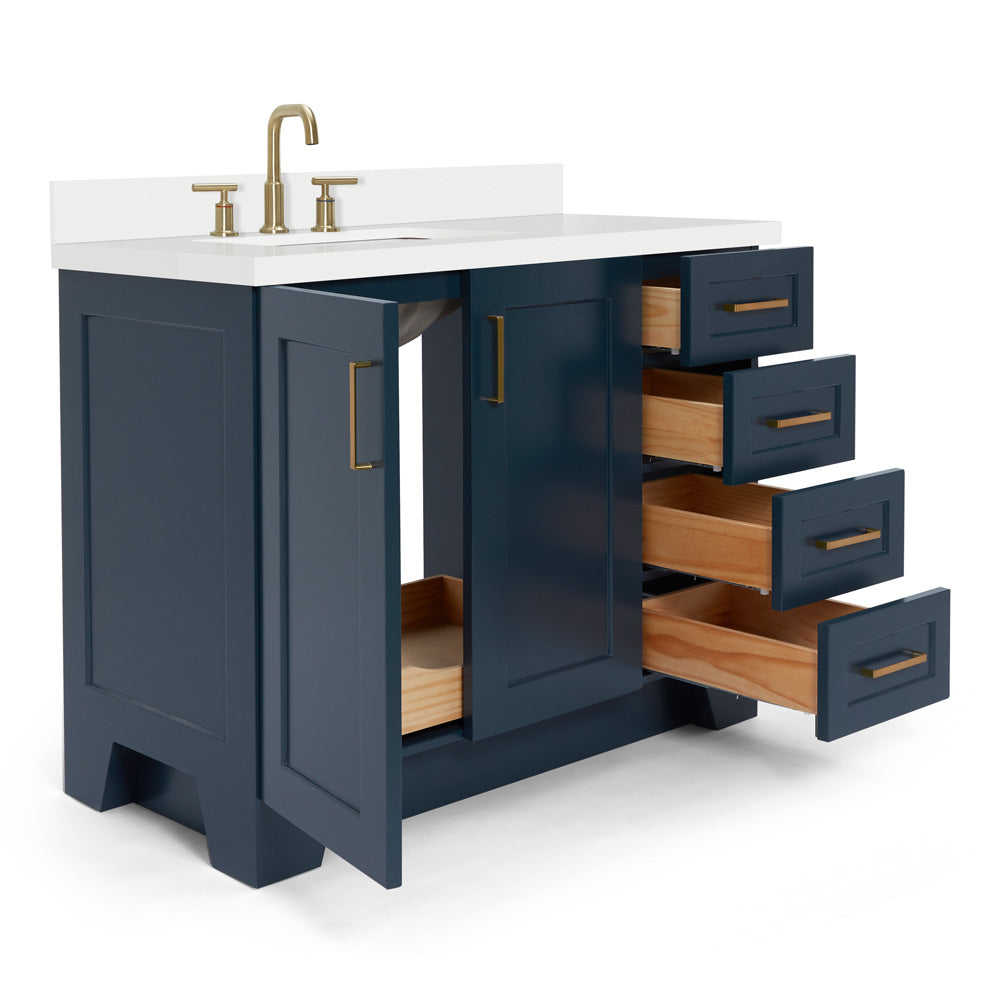 Emilia 42-Inch Midnight Blue bathroom vanity on white background – product photo 2