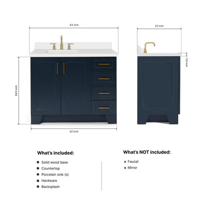 Emilia 42-Inch Midnight Blue bathroom vanity dimensions