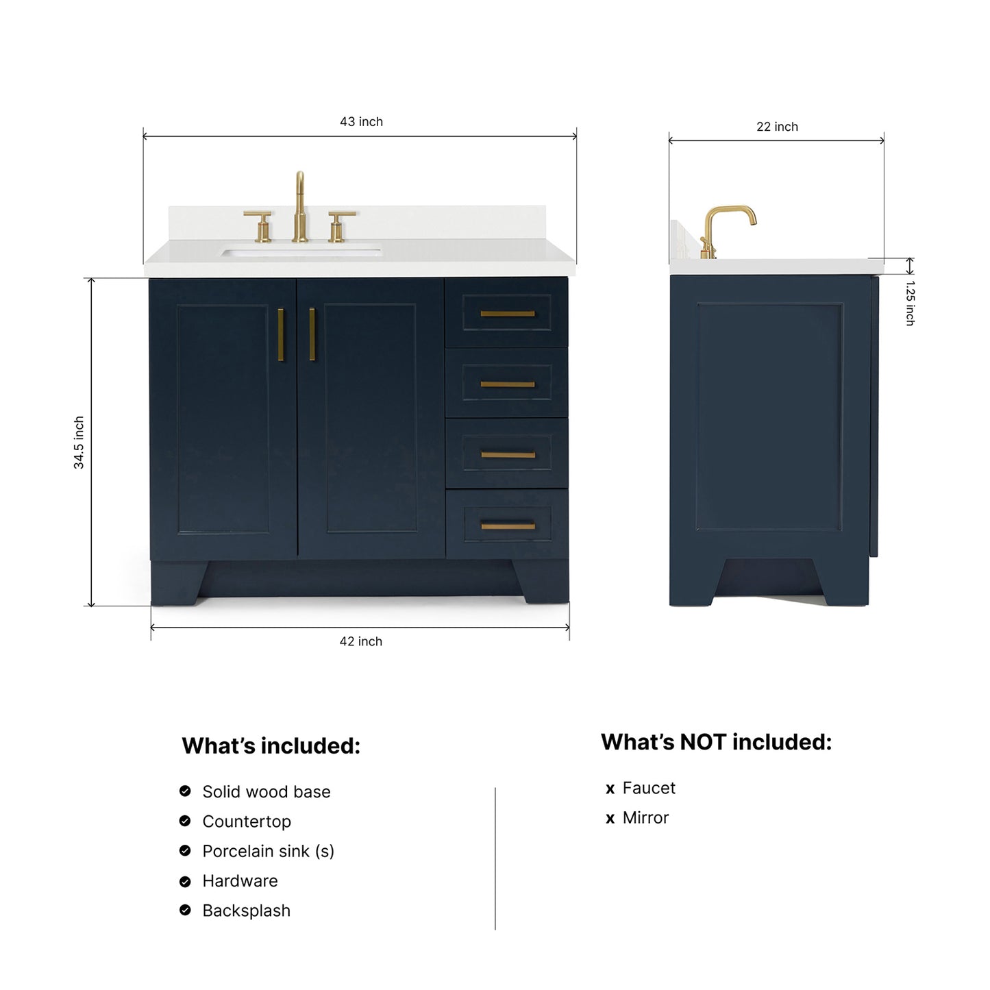 Emilia 42-Inch Midnight Blue bathroom vanity dimensions