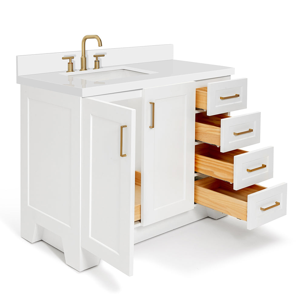 Emilia 42-Inch White bathroom vanity on white background – product photo 1