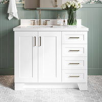 Emilia 42-Inch White bathroom vanity in styled bathroom setting