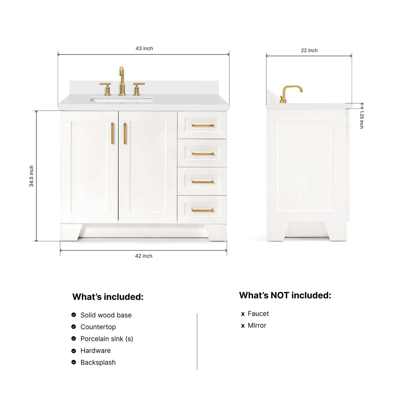 Emilia 42-Inch White bathroom vanity dimensions