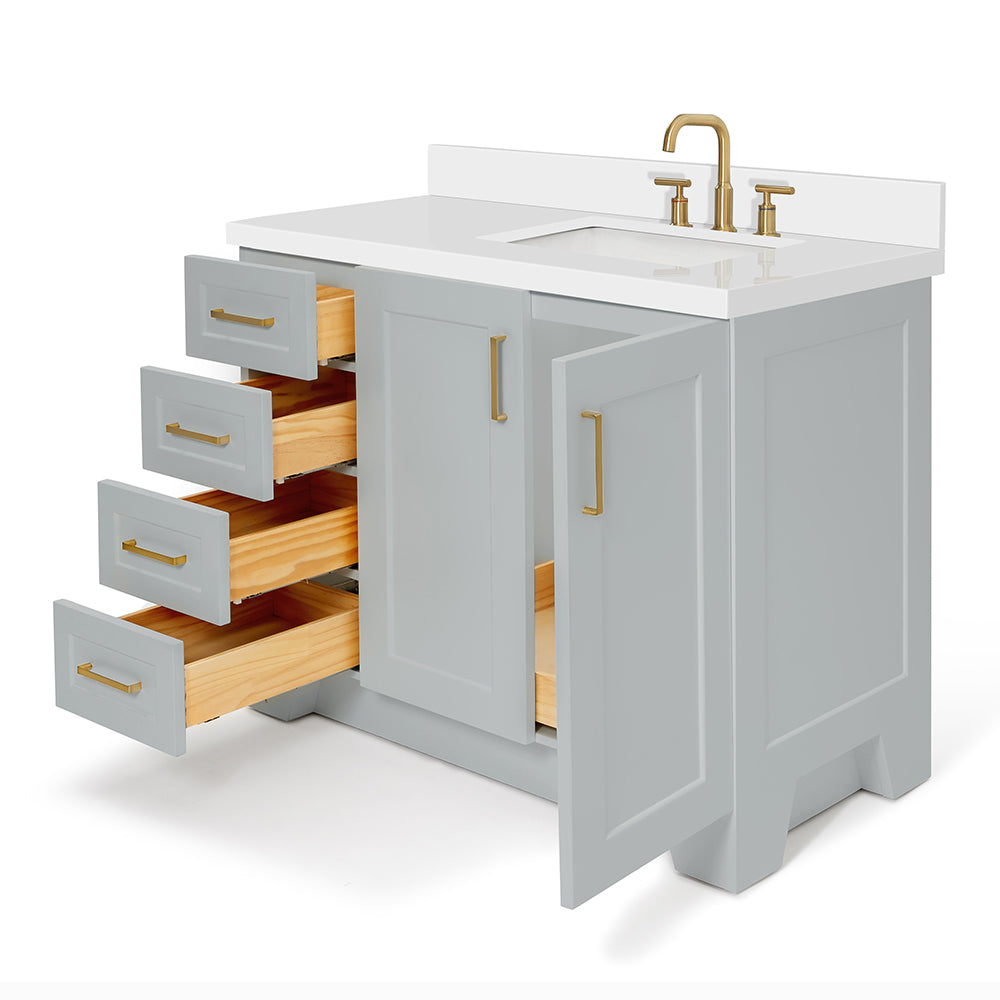 Emilia 42-Inch Grey bathroom vanity on white background – product photo 1