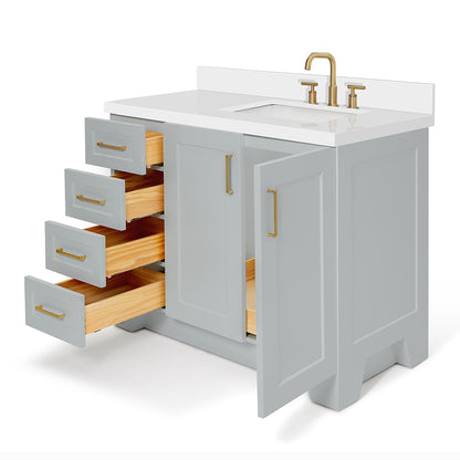 Emilia 42-Inch Grey bathroom vanity on white background – product photo 1