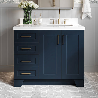 Emilia 42-Inch Midnight Blue bathroom vanity in styled bathroom setting