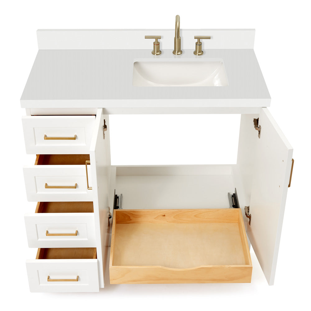 Emilia 42-Inch White bathroom vanity on white background – product photo 1