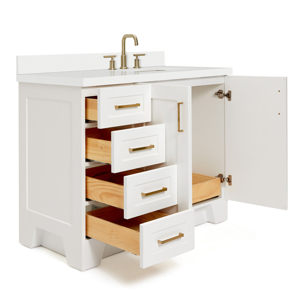 Emilia 42-Inch White bathroom vanity on white background – product photo 2