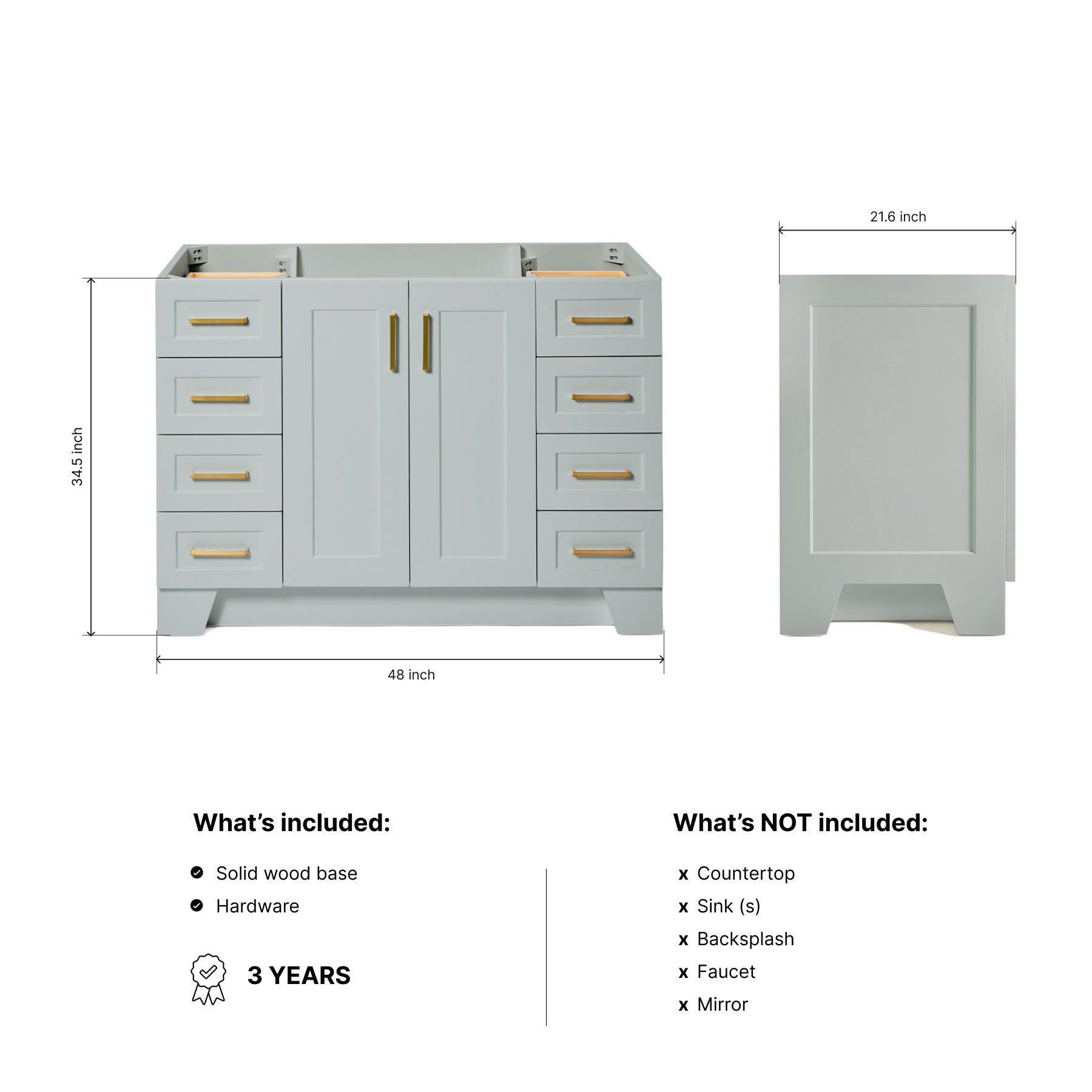 Emilia 48-inch Grey base cabinet on dimensions