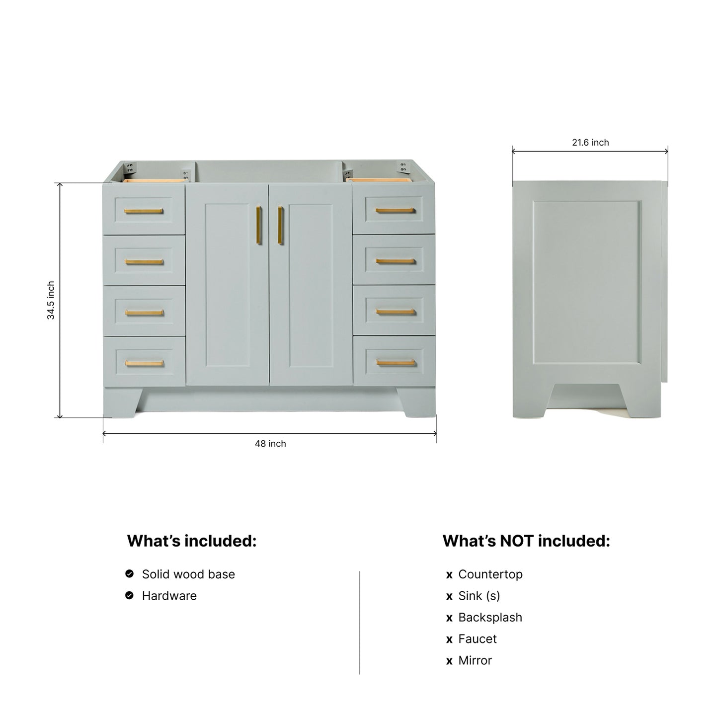 Emilia 48-inch Grey base cabinet on dimensions