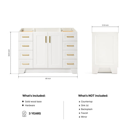 Emilia 48-inch White base cabinet on dimensions