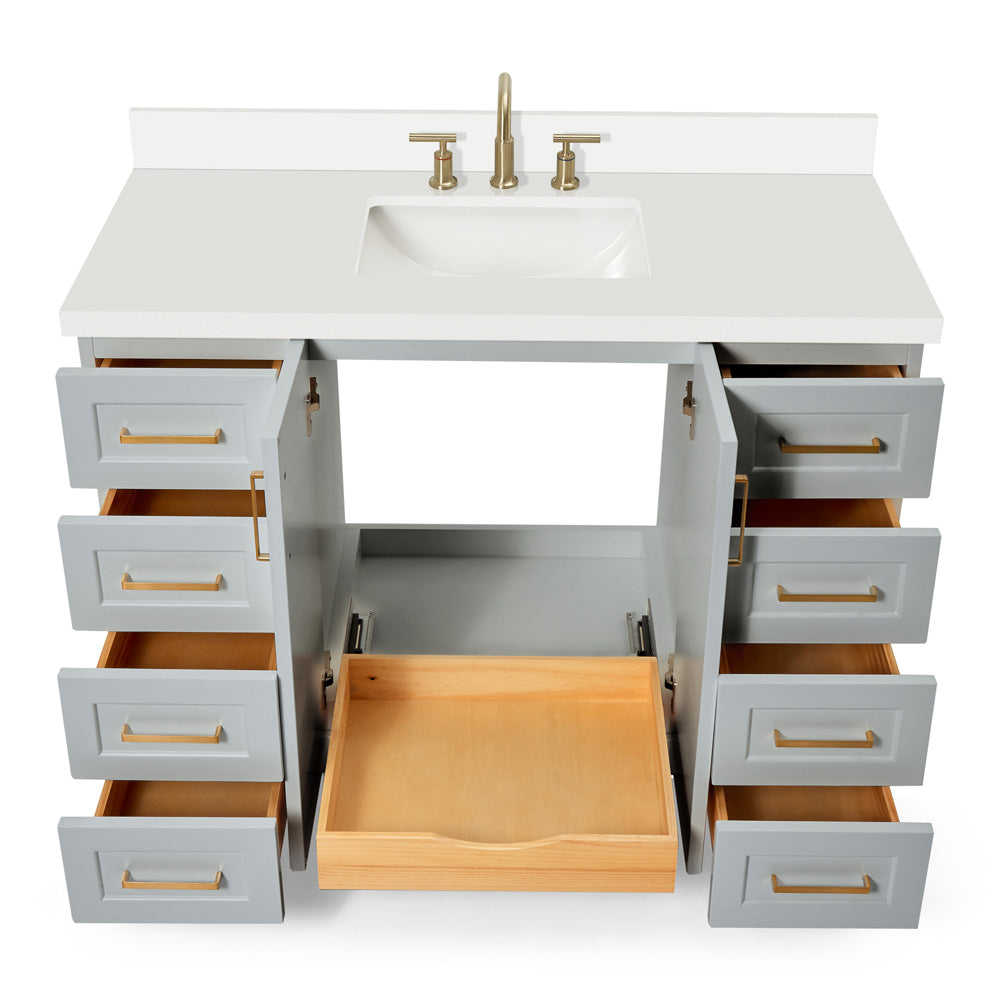 Emilia 48-Inch Grey bathroom vanity on white background – product photo 1