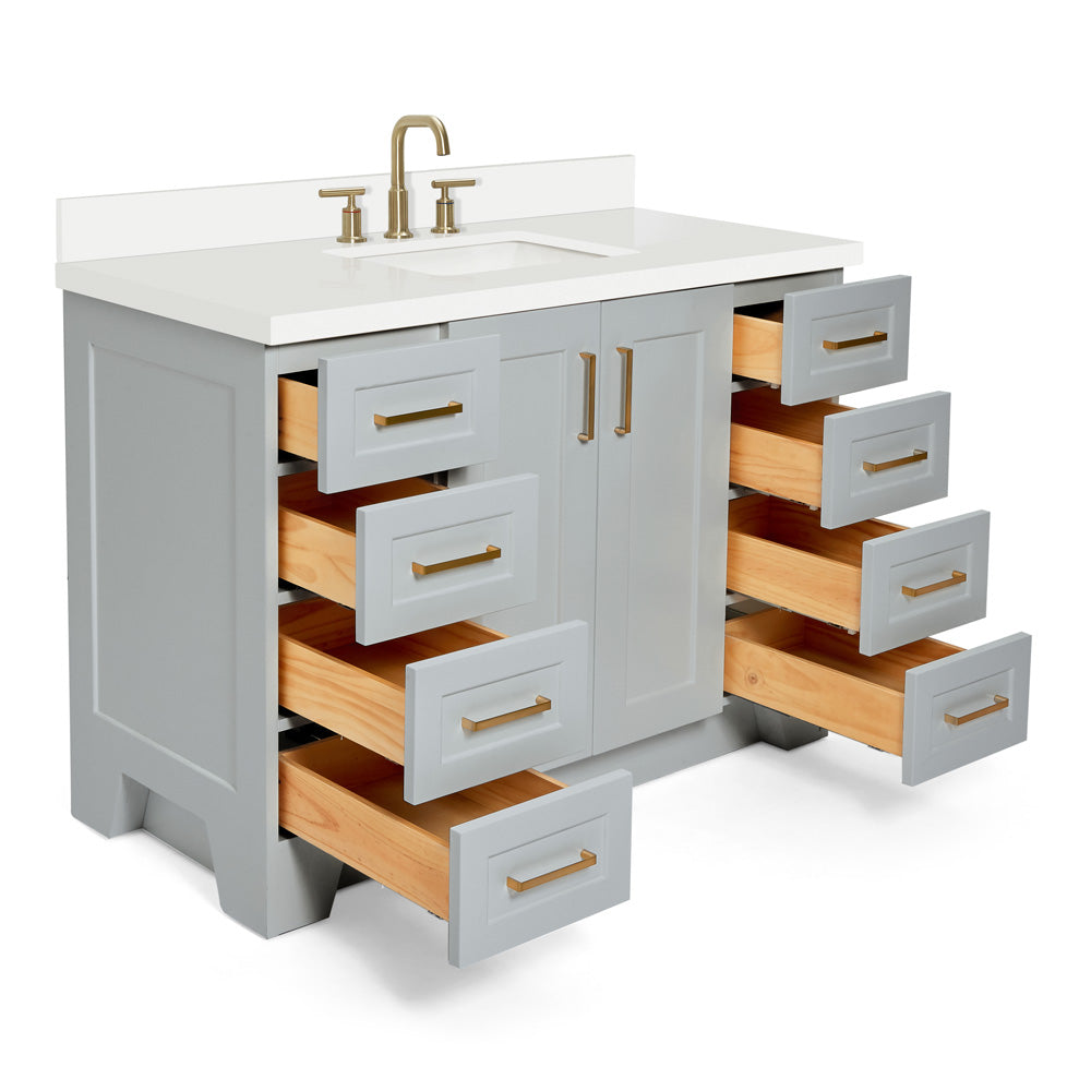 Emilia 48-Inch Grey bathroom vanity on white background – product photo 2