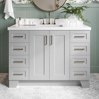 Emilia 48-Inch Grey bathroom vanity in styled bathroom setting