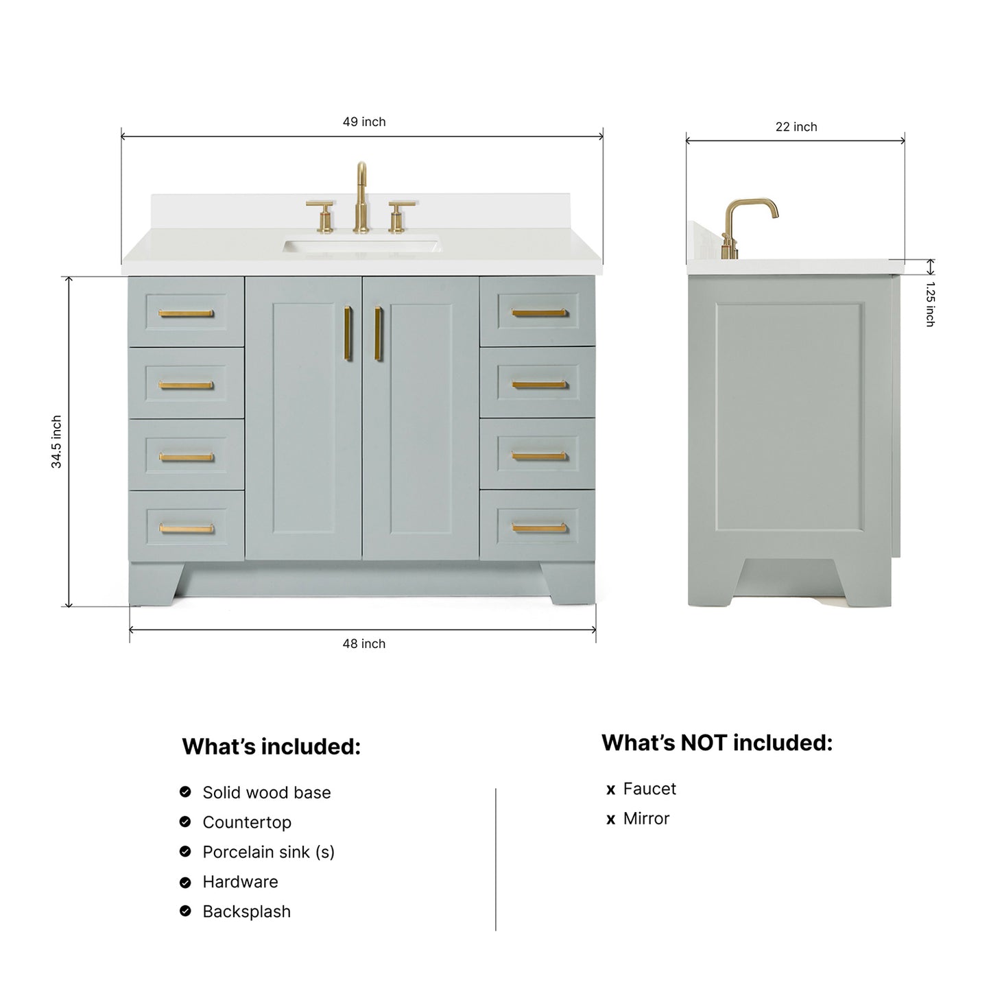Emilia 48-Inch Grey bathroom vanity dimensions