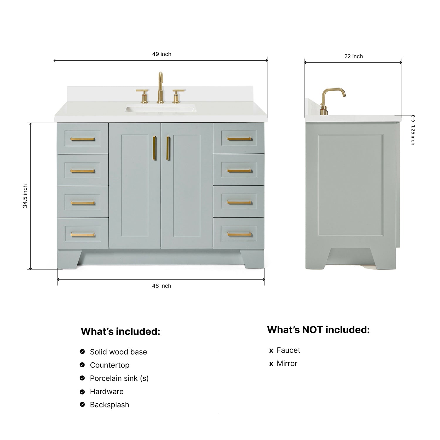 Emilia 48-Inch Grey bathroom vanity dimensions