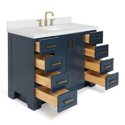 Emilia 48-Inch Midnight Blue bathroom vanity on white background – product photo 1
