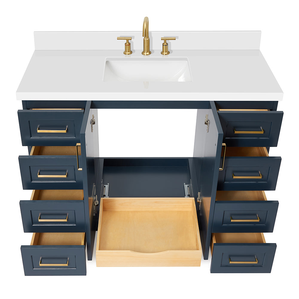 Emilia 48-Inch Midnight Blue bathroom vanity on white background – product photo 2