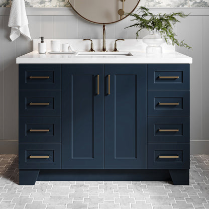 Emilia 48-Inch Midnight Blue bathroom vanity in styled bathroom setting