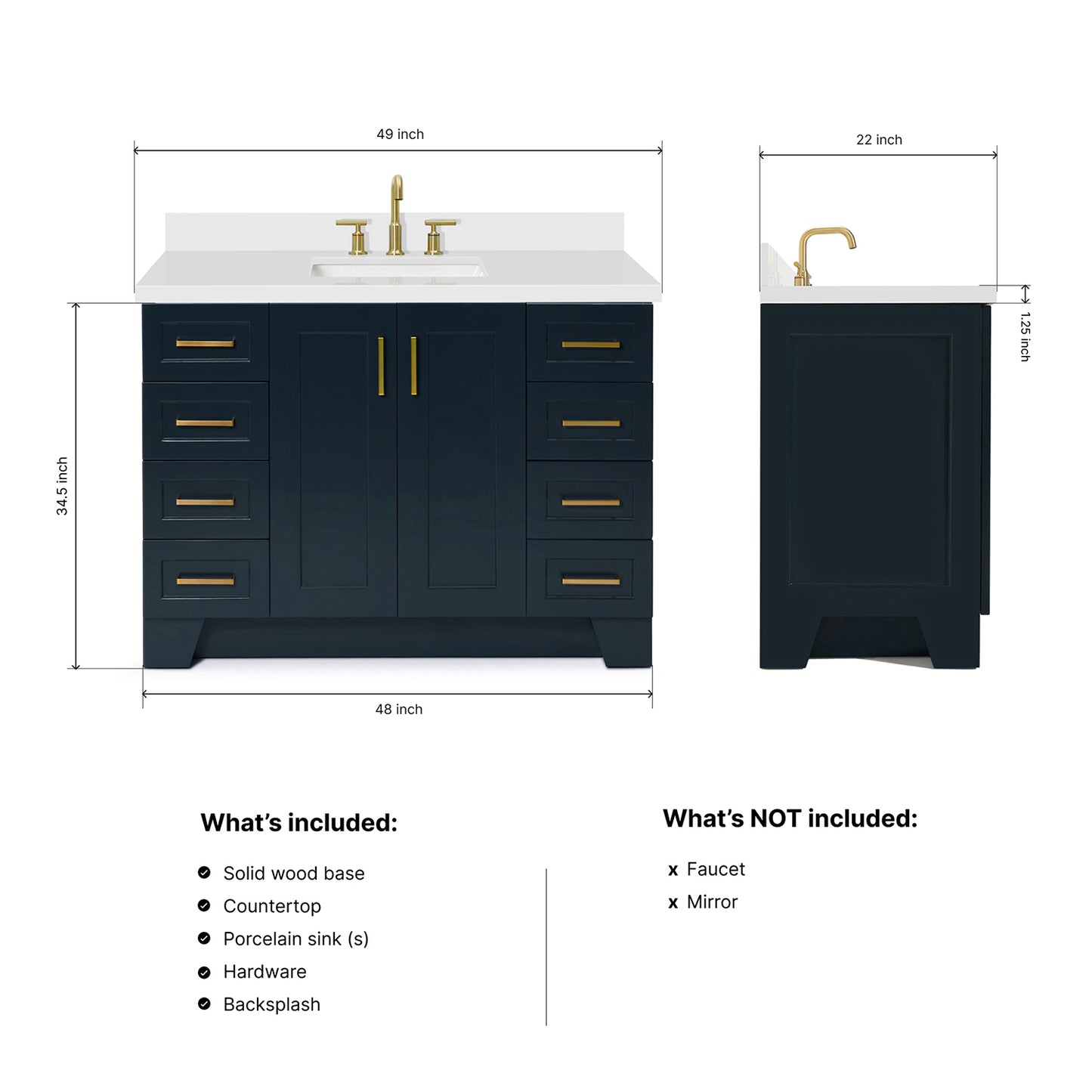 Emilia 48-Inch Midnight Blue bathroom vanity dimensions