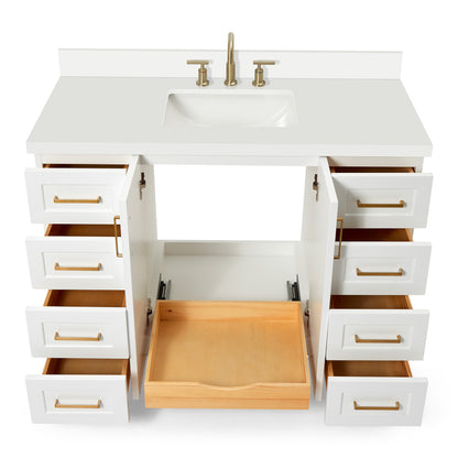 Emilia 48-Inch White bathroom vanity on white background – product photo 1