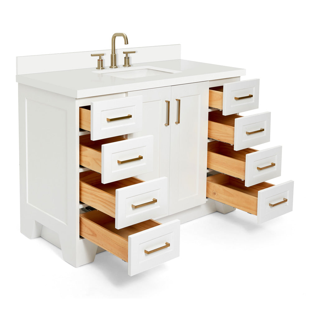 Emilia 48-Inch White bathroom vanity on white background – product photo 2