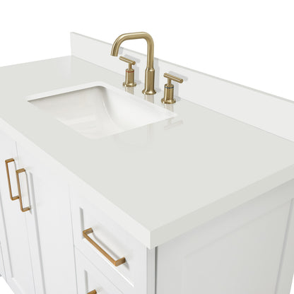 Emilia 48-Inch White bathroom vanity on white background – product photo 5